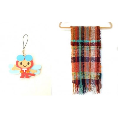 赤とんぼくんストラップ付　さをり織り製品(Aコース)　H-30