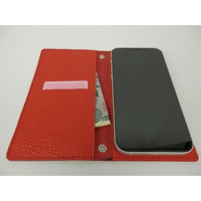 本革スマホカバー(手帳型Lサイズ)　レッド　H-184