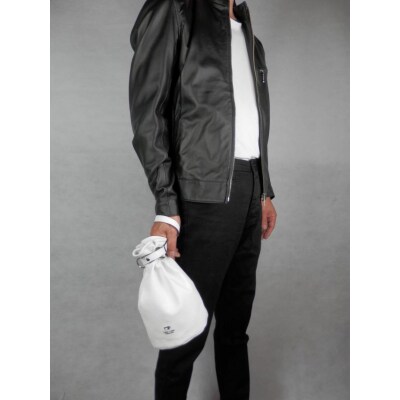 本革巾着バッグ※ホワイト　F-58
