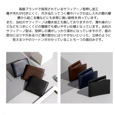 サフィアーノ二つ折り財布　4AP-3488-S　ネイビー　J-56