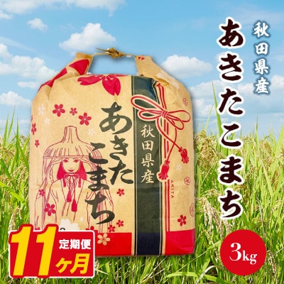 【毎月定期便】あきたこまち 3kg×1袋【白米】 秋田県産全11回