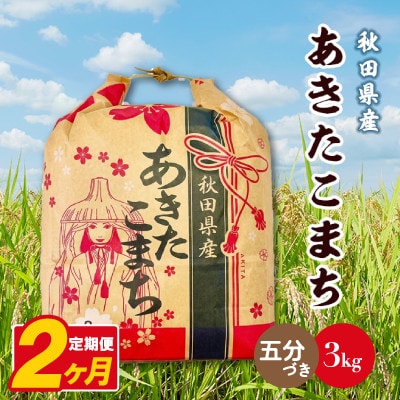 【毎月定期便】あきたこまち 3kg×1袋【5分づき(精米)】 秋田県産全2回