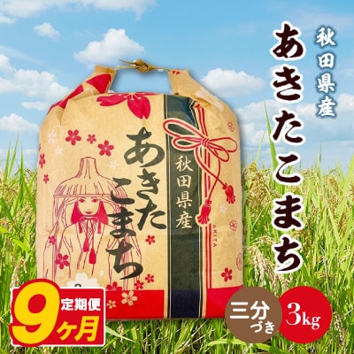 【毎月定期便】あきたこまち 3kg×1袋【3分づき(精米)】 秋田県産全9回