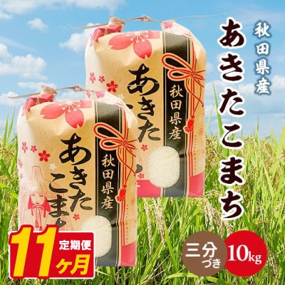 【毎月定期便】あきたこまち 10kg(5kg×2袋)【3分づき(精米)】 秋田県産全11回