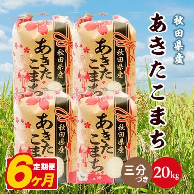 【毎月定期便】あきたこまち 20kg(5kg×4袋)【3分づき(精米)】 秋田県産全6回