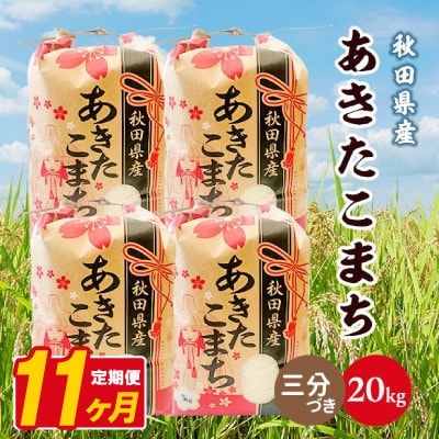 【毎月定期便】あきたこまち 20kg(5kg×4袋)【3分づき(精米)】 秋田県産全11回