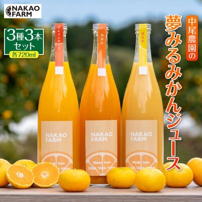 中尾農園の夢みるみかんジュース贅沢3種3本セット[みかん・はるか・クレメンティン] 【OC8】太良町