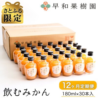 【毎月定期便】【さとふる限定】早和果樹園　飲むみかん180ml×30本入　全12回