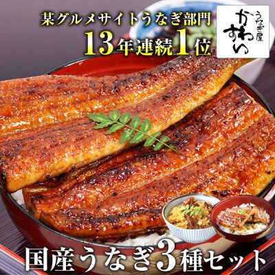 国産うなぎ蒲焼き・3種(計300g)セット