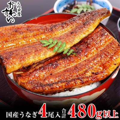 国産うなぎ蒲焼き4本(計480g~596g)セット