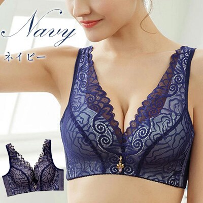 ノンワイヤー育乳ブラ (ネイビー 36/80厚型パット)[173N45-15]