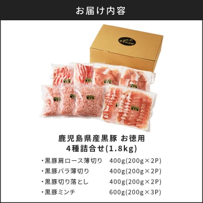 【 期間限定 生活応援 】【5営業日以内に発送】鹿児島県産黒豚お徳用 4種詰合せ(1.8kg)