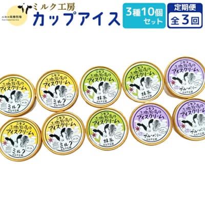 【定期便:全3回】ニセコ高橋牧場ミルク工房カップアイス3種10個セット【03127】