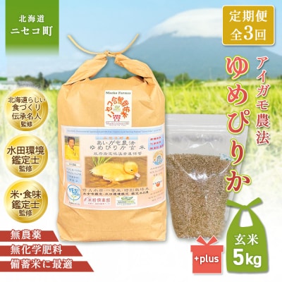《令和8年産米》【3回定期便】合鴨農法ゆめぴりか 【玄米】5kg(1kg×5袋)【3111705】