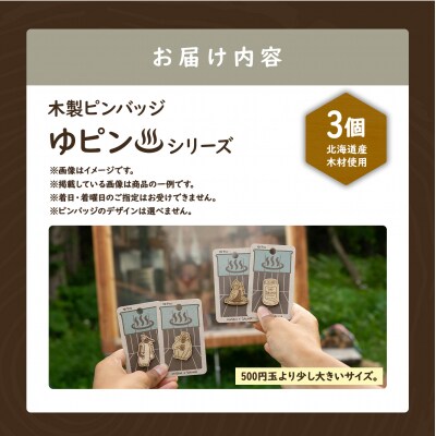 クマゲラ製作　木製ピンバッジ　ゆピン　シリーズ3個【50006】