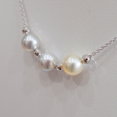 あこや真珠 ナチュラル 8.5-9mm 3粒 スルーネックレス ミラーボール4個_S101-367