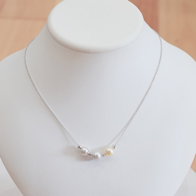 あこや真珠 ナチュラル 8.5-9mm 3粒 スルーネックレス ミラーボール4個_S101-367