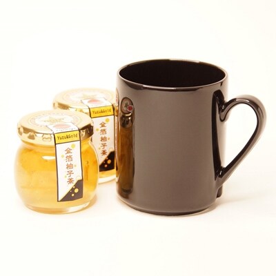 富士川町のゆず湯セット(金箔柚子茶・ドライジーマグカップ黒 /山梨県 Ugadell Design)