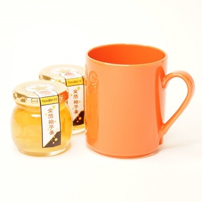 富士川町のゆず湯セット(金箔柚子茶・ドライジーマグカップ橙 /山梨県 Ugadell Design)