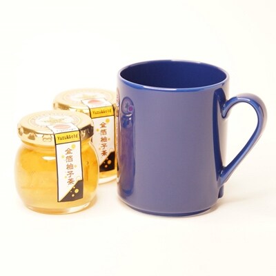 富士川町のゆず湯セット(金箔柚子茶・ドライジーマグカップ紺 /山梨県 Ugadell Design)