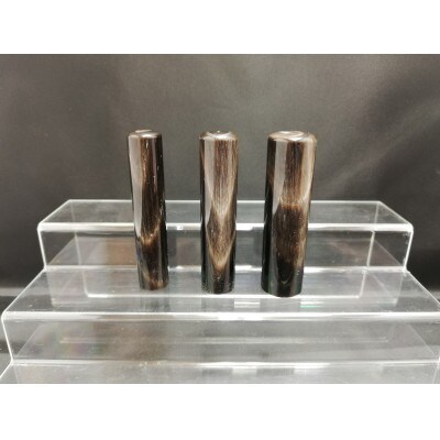染め無し天然黒水牛印鑑　3本セット(12mm、13.5mm、16.5mm)牛モミケース・別珍ケース付