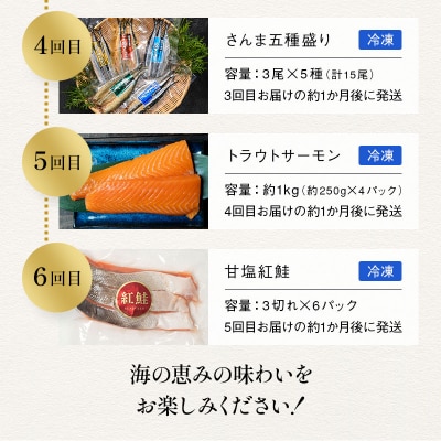 【贅沢6回お届け】釧路の海鮮物語 豪華海鮮定期便 紅鮭 たらこ サーモン さんま F4F-9224