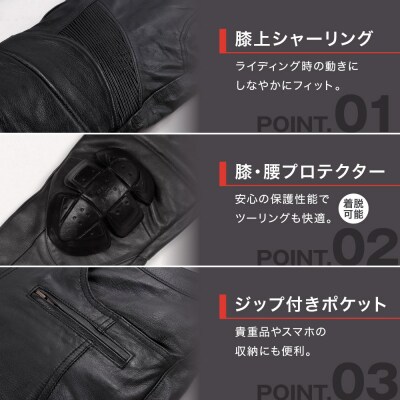 【デグナー】メンズカップ付レザーパンツ [DP-28] ブラック 〈Lサイズ〉