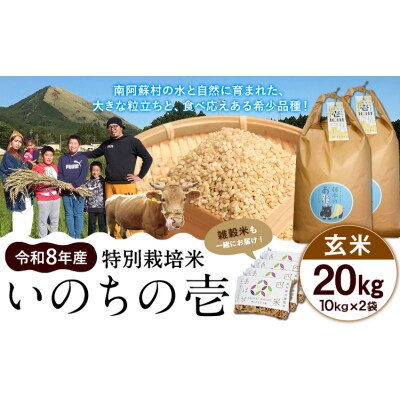 令和8年産 特別栽培米 いのちの壱 玄米 20kg (10kg×2袋) 雑穀米付き