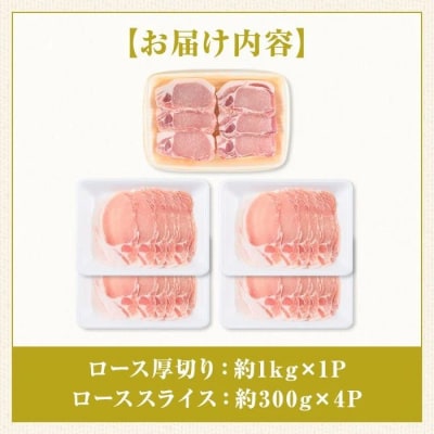 厚切り鹿児島県産豚ステーキ&豚ローススライス贅沢セット〈約2.2kg〉　B05043