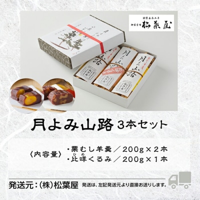 月よみ山路 羊羹3本セット(栗むし羊羹2本 比咩くるみ羊羹1本) 人気ようかん 羊かんセット