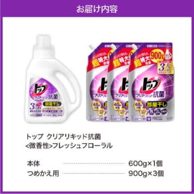 トップクリアリキッド抗菌 (微香性)フレッシュフローラル 本体1個 詰替え超特大3個