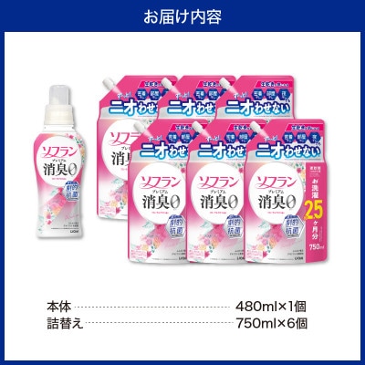 ソフラン プレミアム消臭 フローラルアロマの香 本体480ml×1個 つめかえ用750ml×6個