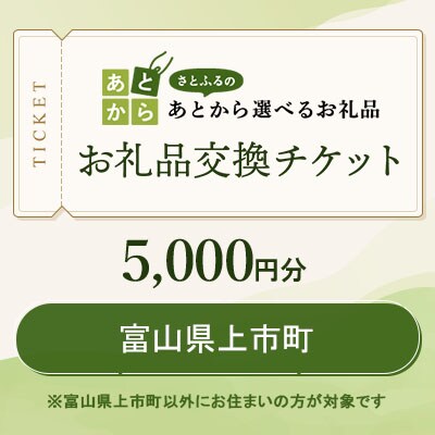 富山県上市町　お礼品交換チケット　5,000円分