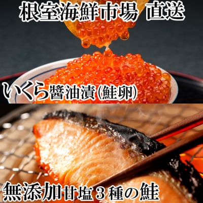 天然鮭3種各5切、いくら(鮭卵)70g×1P A-28088