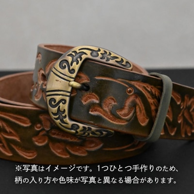牛革ベルト フラワーオリーブグリーン [BE030ya-M]