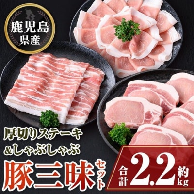 鹿児島県産豚厚切りステーキ&しゃぶしゃぶ三昧セット〈約2.2kg〉　B05042