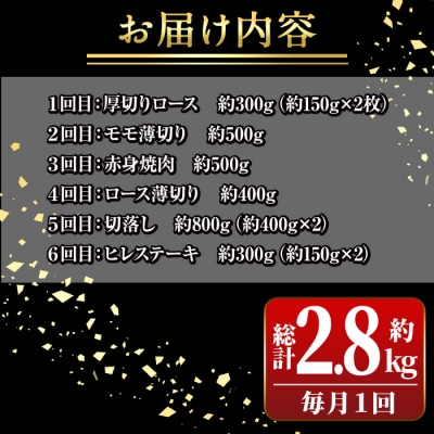 定期便・全6回(連続)鹿児島黒牛定期便・堪能セット(全6種・合計2.8kg)　D01011