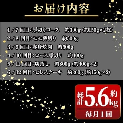 <定期便・全12回(連続)>鹿児島黒牛定期便・堪能セット(全6種・合計5.6kg)　G01004 