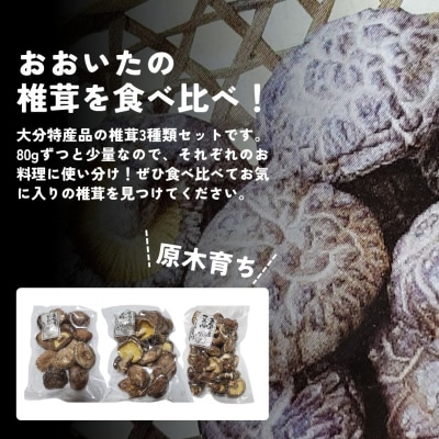干し椎茸セット(どんこ・香信・こつぶ各80g) 原木栽培
