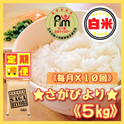 【毎月定期便】さがびより白米5kg【五つ星お米マイスター厳選!】(みやき町)全10回_SS384