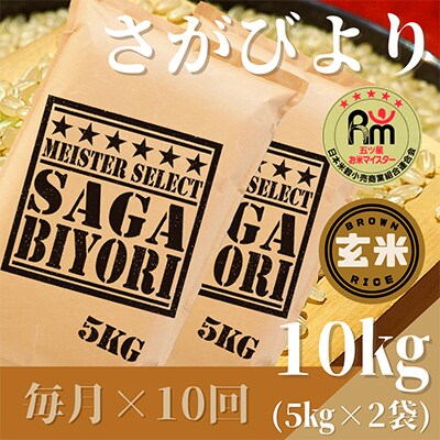 【毎月定期便】【玄米】さがびより10kg【五つ星お米マイスター厳選!】全10回_SS514 