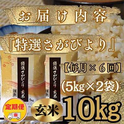 【毎月定期便】《特選さがびより》玄米10kg(5kg×2袋)【みやき町産】全6回_SS533