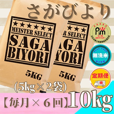 【毎月定期便】【無洗米】さがびより10kg【五つ星お米マイスター厳選!】全6回_SS525
