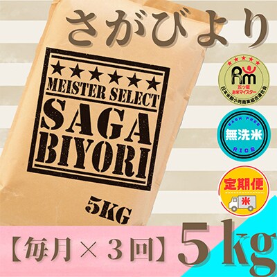 【毎月定期便】【無洗米】さがびより5kg【五つ星お米マイスター厳選!】全3回_SS521