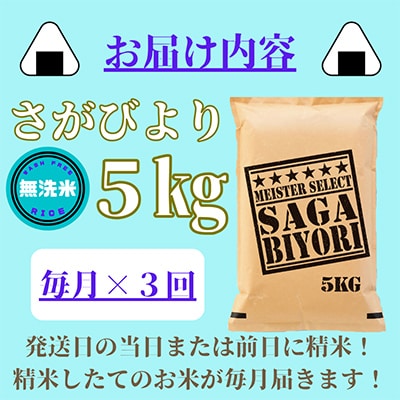 【毎月定期便】【無洗米】さがびより5kg【五つ星お米マイスター厳選!】全3回_SS521