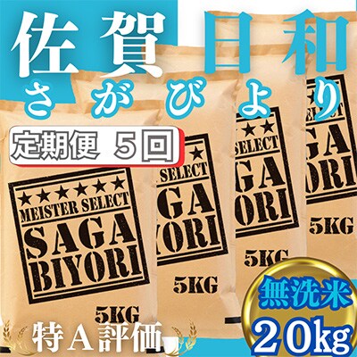 【毎月定期便】無洗米 さがびより20kg(5kg×4袋)五つ星お米マイスター厳選全5回_SS551