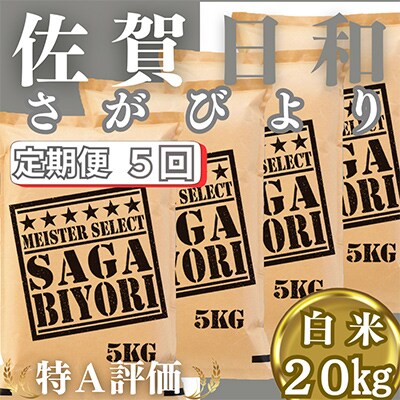 【毎月定期便】さがびより白米20kg(5kg×4袋)五つ星お米マイスター厳選!全5回_SS545