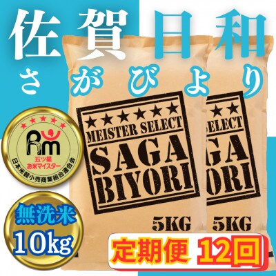 【毎月定期便】無洗米 さがびより10kg(5kg×2袋)五つ星お米マイスター厳選_SS650全12回