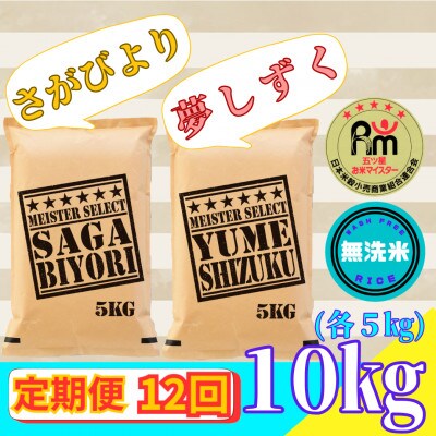 【毎月定期便】無洗米さがびより・夢しずく各5kg(みやき町)(みやき町)_SS872全12回