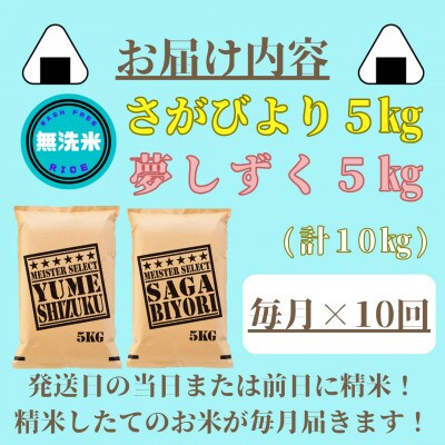【毎月定期便】無洗米さがびより・夢しずく各5kg(みやき町)(みやき町)_SS870全10回